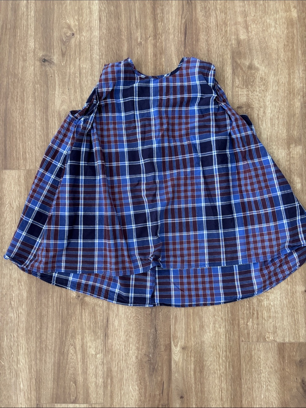 Navy and Burgundy Plaid flared sleeveless top - Muji size medium